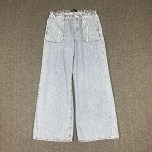 GAP Superlight Wide-Leg Jeans Womens M Light Wash Blue Pull Drawstring Y2KStyle